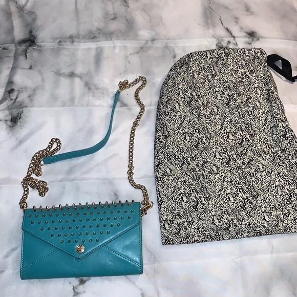 🎒 NWT Sea Green Studded Wallet on a Chain Rebecca Minkoff - Picture 3 of 16